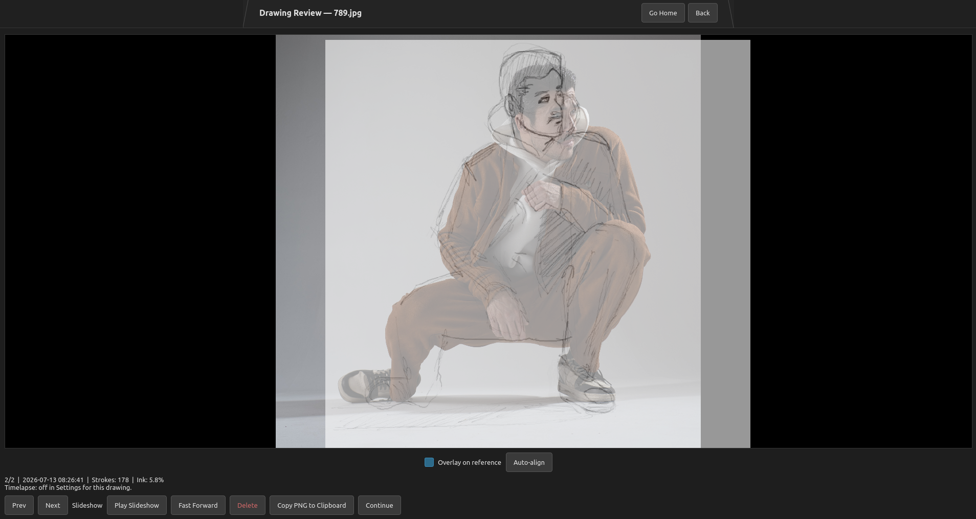 Drawing review with a saved drawing overlaid on its original reference to check proportion and alignment.